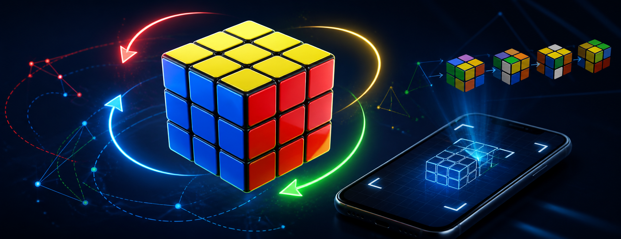 Colourful cube with scanning and solution paths
